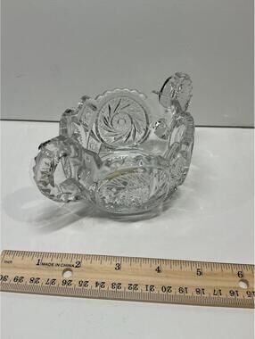 Vintage Pressed Glass Open Sugar Bowl Double Handle Starburst Pattern